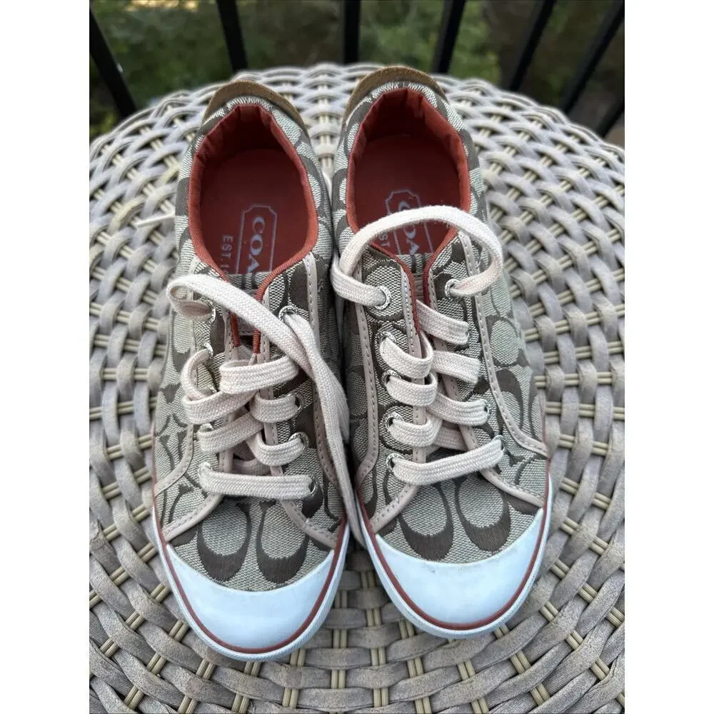 Coach Barrett Women's Sneaker 6M Metallic Pink Canvas Casual Lace-Up Shoes